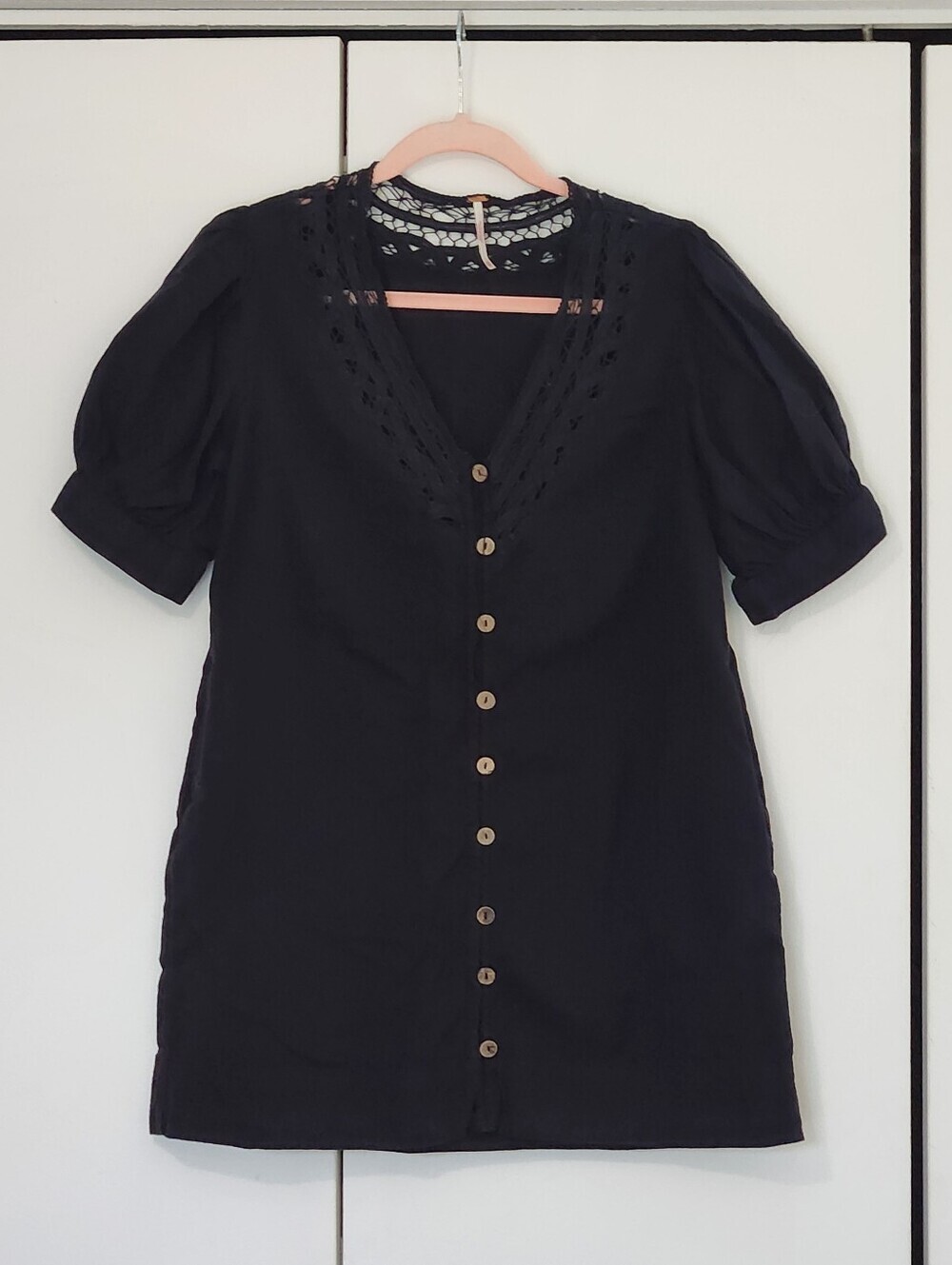Free People Black Mini Dress with Button Front And Pockets Size Xsmall - Picture 1 of 9